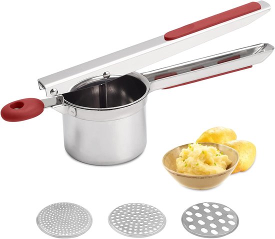 Große Kartoffelpresse Aus Edelstahl Für Perfekt Pürierte Kartoffeln – 425 Ml – Ergonomisches Küchengerät Mit Austauschbaren Scheiben