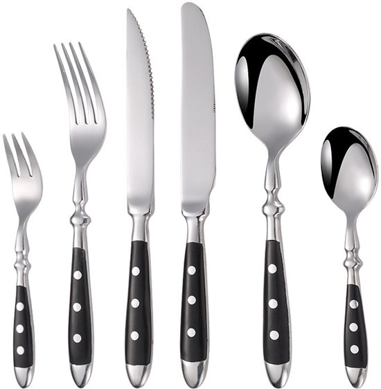 Von Coos Aar Besteckset Für 1 Person Rustikales Edelstahl-tischbesteckset Mit Schwarzen Griffen Geschmiedet Und Schwer Inklusive Steakmesser 6