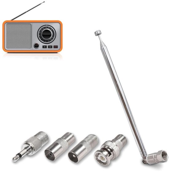 Teleskop-dab/fm-radioantenne – Maximale Länge: 75 Cm – 4 Adapter – Tragbare Teleskop-fm-antenne – Digitalradioantenne – Zimmerantenne – Ersatzantenne