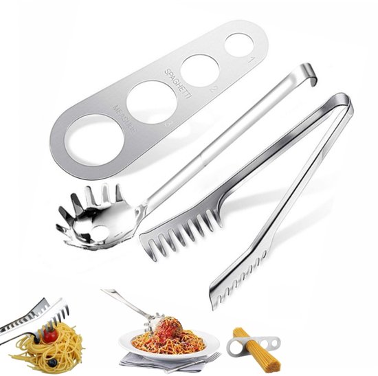Spaghetti Servierset 3 Teilig Pastalöffel + Spaghettizange + Spaghetti Messlöffel Edelstahl Küchenhelfer Zum Servieren Von Nudeln