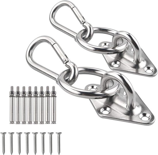 Hängematten-aufhängeset Wandmontage-set Für Drinnen Und Draußen 2 Hängemattenhaken Mit Karabinerhaken Robuste Deckenhaken Aus Edelstahl Mit Und