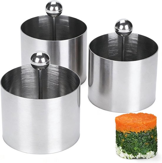 3-teiliges Set Aus Edelstahl-sushi-turmformen, Runder Mousseform Mit Stopfer, Form Für Thunfisch-tartar, Geeignet Für Den Hausgebrauch