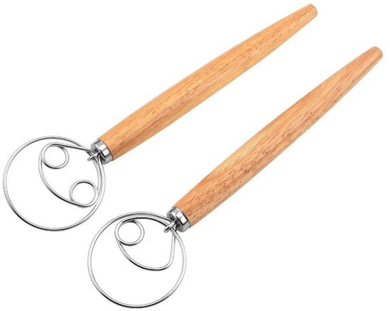Set Mit 2 Teigrührstäben Mit Holzgriff Und Edelstahldrahtkopf, Professioneller Knetstab Zum Brotbacken Von Sauerteig Und Weizenteig