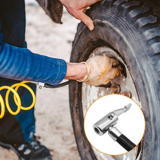 2 Stück Aufblaspumpen-schlauchadapter Mit Arretierbarem Pneumatischem Reifenanschluss Geflochtener Flexibler Reifenventilclip Für Motorrad Auto