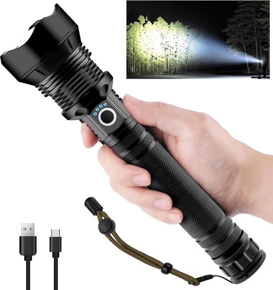 Eine Extrem Leistungsstarke Led-taschenlampe, Die Über Usb Typ-c Aufgeladen Werden Kann, Eignet Sich Perfekt Für Camping, Wandern Und Notfälle.