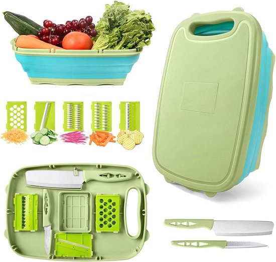 Faltbares, Multifunktionales 9-in-1-schneidebrett-set – Gemüseschneider – Camping-schneidebrett – Tragbarer Abtropfkorb – Camping-grillset