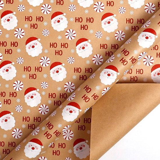 Kraftpapierrolle Für Weihnachtsverpackungen – Rot-weißes Weihnachtsmannmotiv Für Festliche Verpackungen – 43 Cm X 9 M