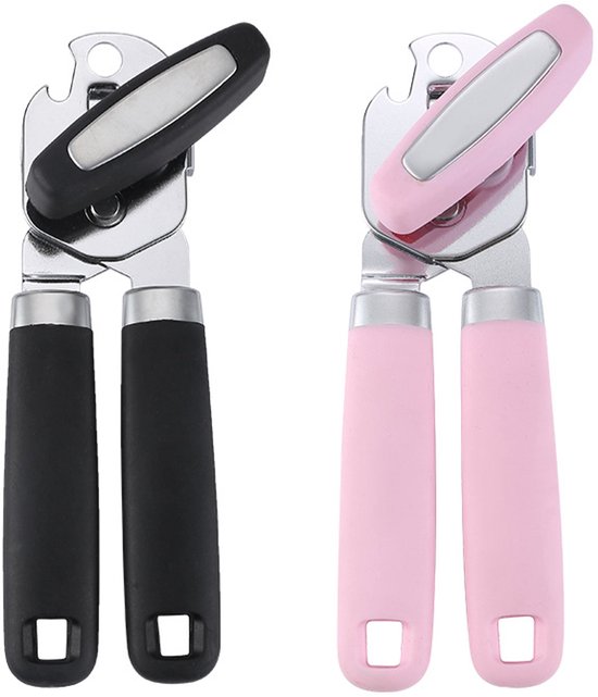 2-teiliges Set Mit 3-in-1-dosenöffnern – Rutschfester Griff – Ergonomisch – Sicher Ohne Scharfe Kanten – Spart Zeit Und Mühe – Schwarz Und Pink