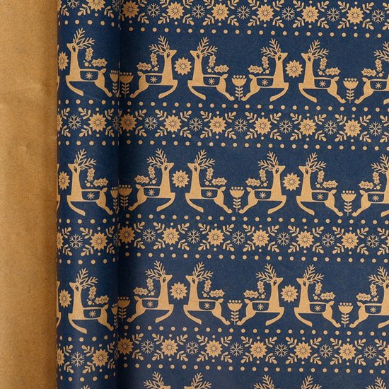 Weihnachtspapierrolle – 43 Cm X 3 M, Bedrucktes Kraftpapier, Recycelbar, Zum Einpacken Von Weihnachtsartikeln, Blaue Weihnachtsrollen