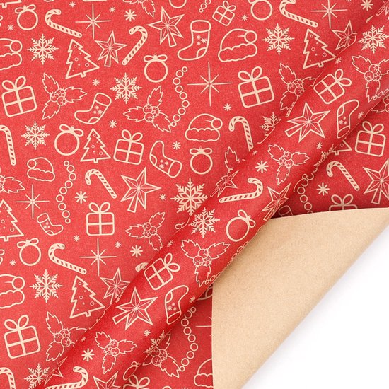 Weihnachtspapierrolle – 43 Cm X 3 M, Bedrucktes Kraftpapier, Recycelbar, Zum Einpacken Von Weihnachtsartikeln, Socken/rollenmotiv