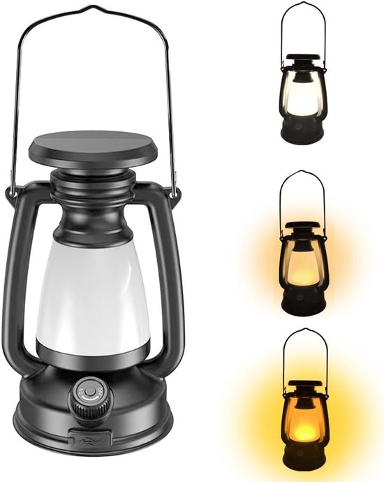 Thijox Retro-led-solar-campinglampe Für Den Außenbereich Wiederaufladbare Mobile Lampe 3 Helligkeitsmodi Einstellbar Weißes Licht Gelbes Licht