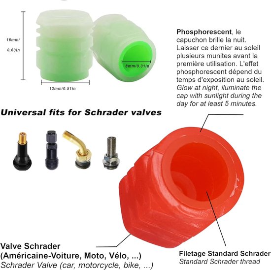 10 Phosphoreszierende Ventilkappen Die Nachts Leuchten Geeignet Für Schrader-ventile An Fahrrad Motorrad Auto Quad Und Rollerreifen Grün