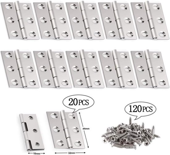 20 Türscharniere – Scharniere Für Schranktüren Mit 120 Schrauben – Klappscharniere Aus Edelstahl, Silberfarben