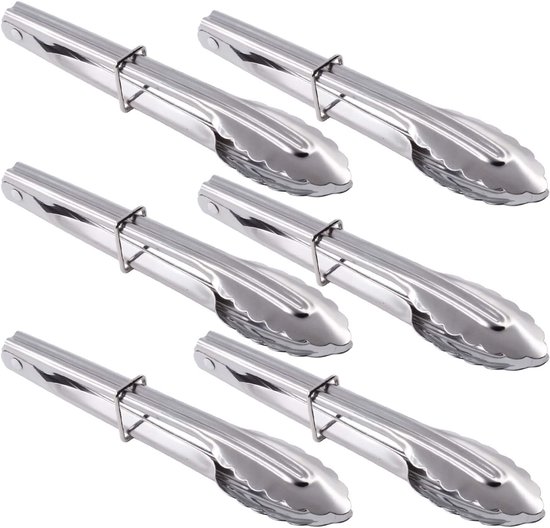 Mini-edelstahl-servierzange Mit Schieberingen 18 Cm 6-teiliges Set Kleine Muschelförmige Servierzange Für Vorspeisen Desserts Salate Grillen Und