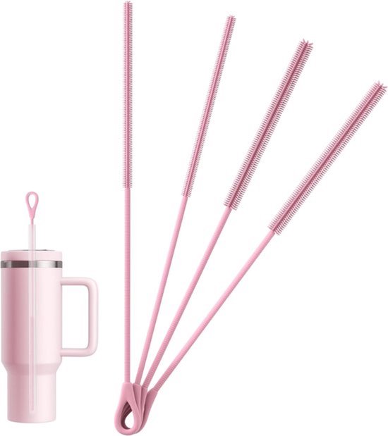 Silikon-reinigungsbürste Für Trinkhalme 4-teilige Bürste Für Trinkhalme Von Wasserflaschen Und Glasstrohhalmen Wiederverwendbar Flexibel Pink