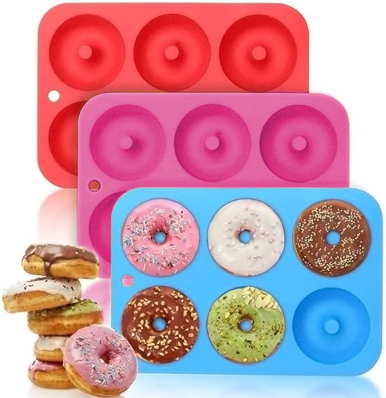 Set Mit 3 Silikon-donutformen, 6 Mulden, Antihaftbeschichtete Backform, Hitzebeständig, Für Kuchen, Kekse, Bagels, Muffins (rot, Orange, Blau)