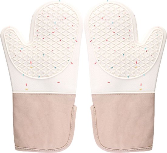 Doppelt Verlängerte Silikon-ofenhandschuhe 33 Cm Professionelle Hitzebeständige Kochhandschuhe Bis 230 C Rutschfest Weiches Baumwollfutter Beige
