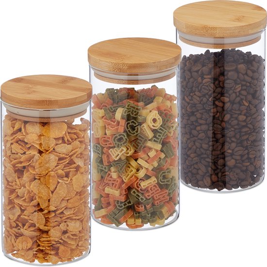 Vorratsgläser Mit Bambusdeckeln – 3 Stück – 1000 Ml – Luftdicht – Transparent/natur