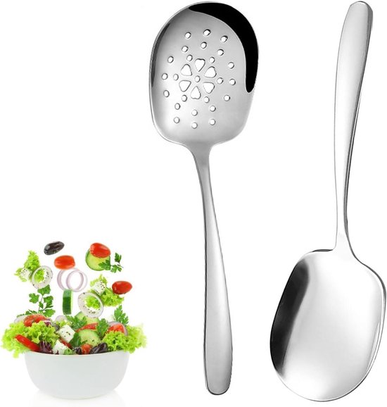 Servierlöffel Aus Edelstahl – 2er-set – Großer Kochlöffel Und Schaumlöffel Mit Langen Griffen – 25,2 X 7 Cm