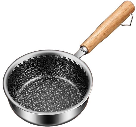 Kleine Edelstahl-bratpfanne 13 Cm Mit Antihaftbeschichtung In Wabenform Hitzebeständigem Holzgriff Induktionsgeeignet Geeignet Für Eier Und