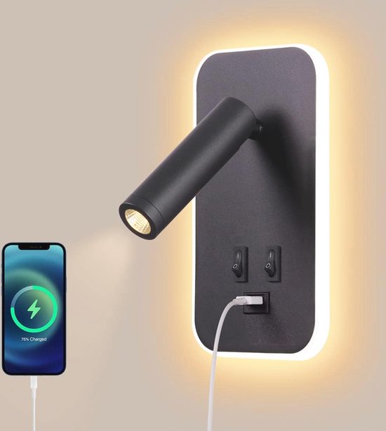 Moderne Led-leselampe Mit Usb-ladestation Und Verstellbarem Spot Fürs Schlafzimmer
