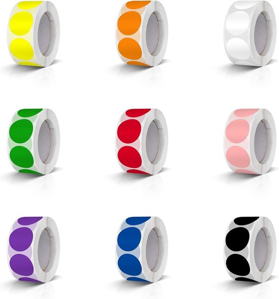 Allecta – Bunte Runde Aufkleber, 25 Mm – 4500 Stück – Farbcodierung – Etikettenrolle – 9 Farben