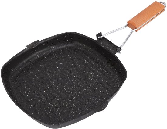 Quadratische Grillpfanne Mit Antihaftbeschichtung Und Klappgriff – Ideal Für Steak Und Speck (24 X 24 Cm)