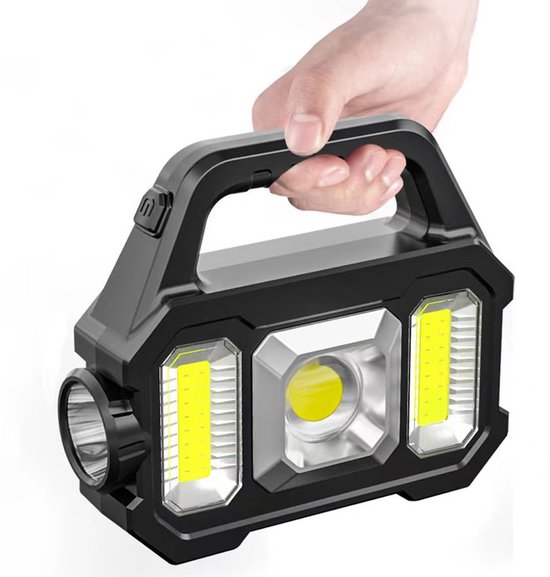 Notfalltaschenlampe – Wiederaufladbar – Solarbetrieben – Handdynamo (handschlag) – Cob-seitenlicht – 1200 Mah – 5 W