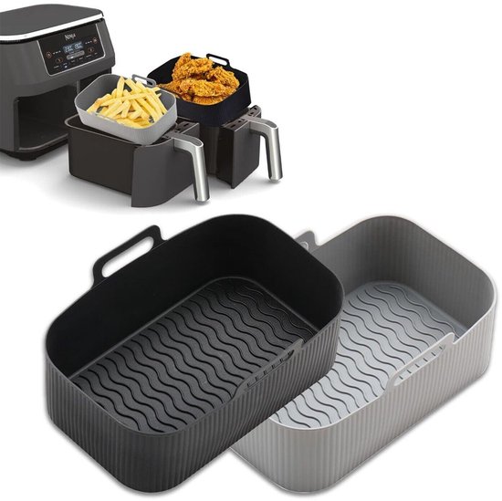 2x Geeignet Für Airfryer, Strapazierfähige Silikon-backkorbeinlage, Rechteckig, Wiederverwendbar – 1x Schwarz + 1x Grau