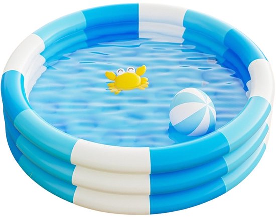 Aufblasbarer Runder Gartenpool Mit Blauen Und Weißen Streifen 145 X 25 Cm Mit 3 Luftringen Robustes Pvc-kinderbecken Für Sommerliches Wasser Und