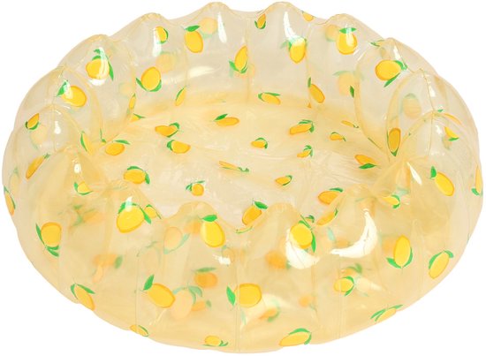 Aufblasbares, Wellenförmiges Kinderbecken (ø 90 Cm) Mit Zitronenmuster, Transparentes Gelbes Pvc-planschbecken Für Drinnen Und Draußen, Ideal Zum Spielen Im Sand Und Wasser Im Sommer.