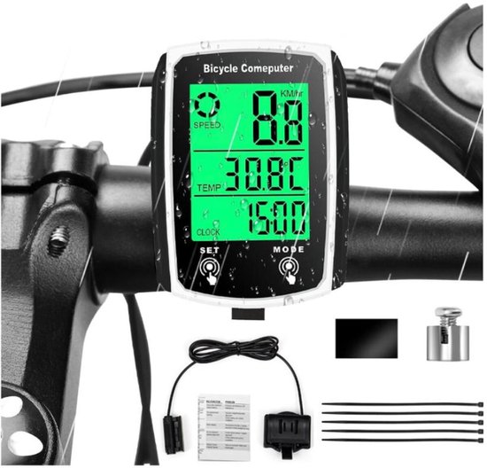 Fahrradcomputer Kilometerzähler Geschwindigkeitsmesser Kabelgebundener Fahrradcomputer Wasserdicht Hd-geschwindigkeitsmesser 19 Funktionen Für Weiß
