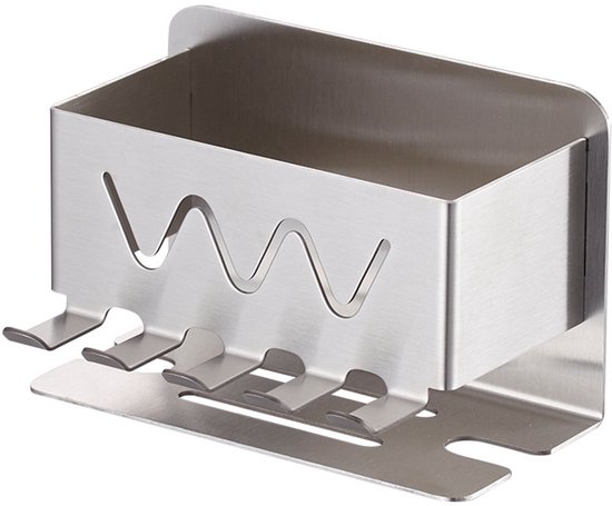 Zahnbürstenhalter Aus Edelstahl 304 Mit Ablagefach Und 6 Haken, Bohrfrei, Maße 11 X 5 X 7,1 Cm, Matter Edelstahl
