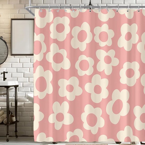 Rosa Niedlicher Abstrakter Duschvorhang Im Retro-blumenmuster Für Badezimmer 72 X 72 Zoll 183 X 183 Cm Wunderschöne Vintage-ästhetik Der 70er Set 12