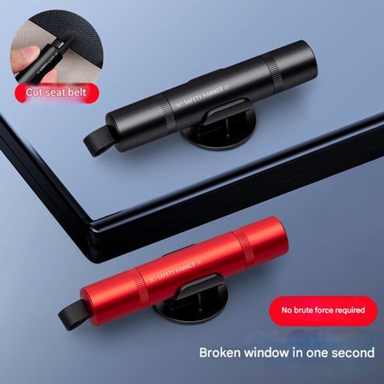4-teiliges Set – Autoscheibenbrecher – Gurtschneider – Notfall-scheibenbrecher – Mit Testglas – Rot, Schwarz