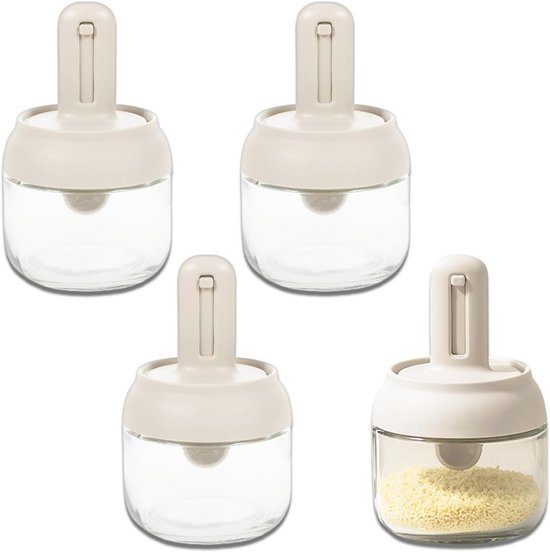 4er-pack Kräutertöpfe Mit Ausziehbarem Löffel, 255 G, Luftdicht Und Transparent