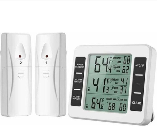 Gefrierschrankthermometer, Kühlschrankthermometer Mit 2 Sensoren, Akustischem Alarm, Anzeige Von Minimal- Und Maximaltemperatur.
