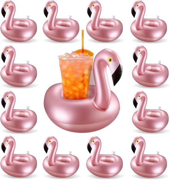 Set Mit 12 Aufblasbaren, Schwimmenden Becherhaltern In Flamingoform – Roségoldene Becherständer Für Pool-, Strand- Und Gartenpartys