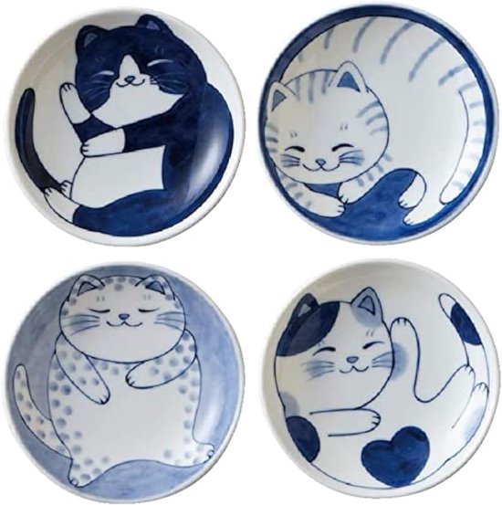 Set Aus 4 Japanischen Keramiktellern Mit Niedlichen Katzenmotiven Für Vorspeisen Und Desserts