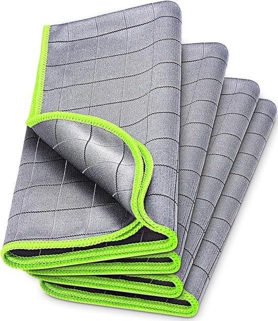 Set Mit 4 Carbon-mikrofasertüchern Für Autos – 400 G/m², Streifen- Und Fusselfrei