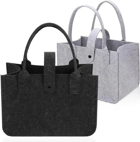 Set Mit 2 Faltbaren Filz-einkaufstaschen – Schwarz Und Grau