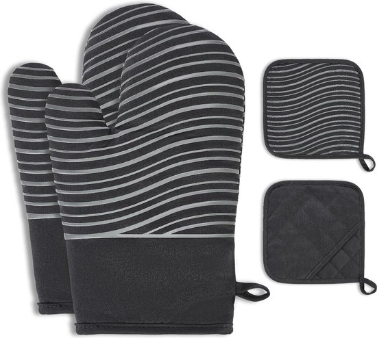 Ofenhandschuhe, Topflappen, 4er-set, Küchenhandschuhe Mit Rutschfestem Silikondesign, Geeignet Zum Backen, Kochen Und Grillen