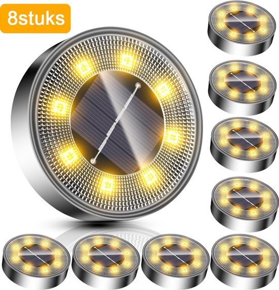 Led-solar-bodenstrahler 8 Stück Warmweiß Edelstahl Mit 8 Leds Solarbetriebene Bodenstrahler 8 Stunden Gartenbeleuchtung Ip68 Wasserdicht
