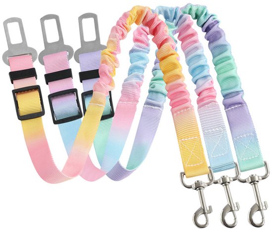 3-teiliger, Verstellbarer Sicherheitsgurt In Regenbogenfarben Für Katzen Und Hunde, Stoßdämpfendes Nylon, 2,5 Cm Breit, Verstellbar Von 60 Bis 88 Cm
