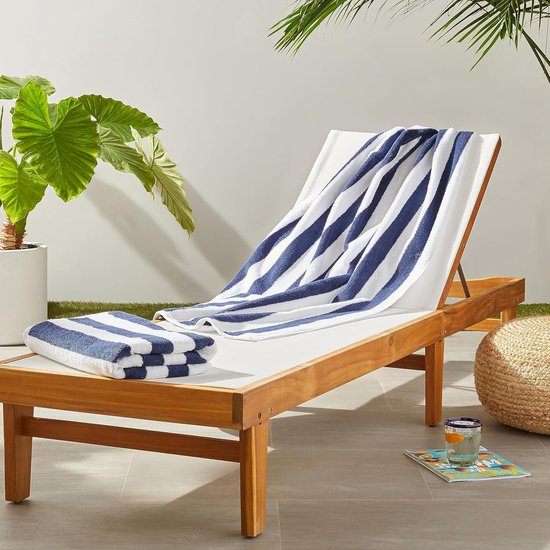 Gestreiftes Strandtuch – 100 % Baumwolle – 75 X 152 Cm – Marineblau – Geeignet Für Strand, Pool, Sport Und Sauna.