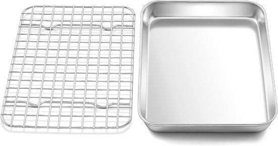 Mini-backblech Aus Edelstahl Mit Kühlgitter – Rechteckig – 237 X 177 X 25 Cm, Maschinenwaschbar