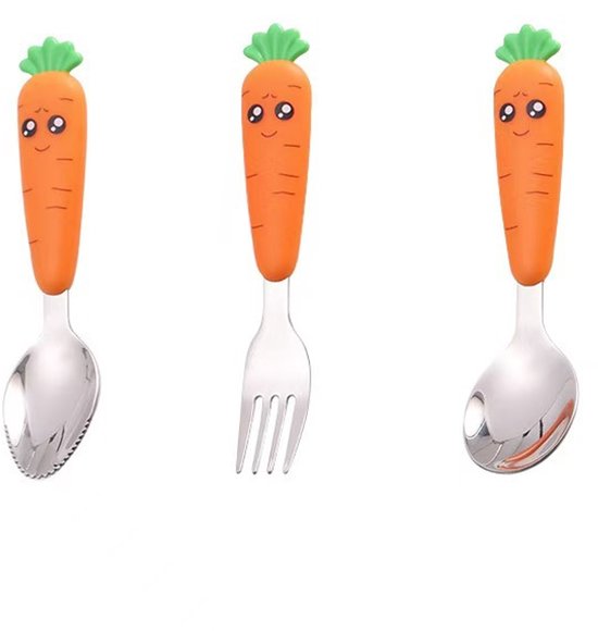 3-teiliges Kinderbesteck-set – Wortel Design, Edelstahl 304, Mit Löffel, Gabel Und Kartoffellöffel, Bpa-frei