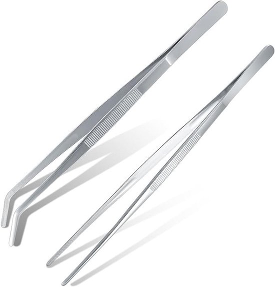 Set Mit 2 Küchenzangen Aus Edelstahl Mit Gebogenen Und Geraden Enden – 30 Cm
