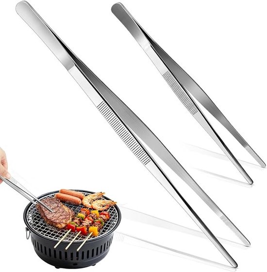 Set Mit 2 Küchenzangen Aus Edelstahl – 20 Cm Und 30 Cm – Multifunktional Zum Kochen Und Grillen
