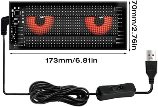 Flexible Led-anzeigetafel 7 X 17 Cm Für Autos – Teufelsaugen-beleuchtung – Programmierbar Per Bluetooth-app – Auto, Lkw, Werkstatt, Bar, Schaufenster